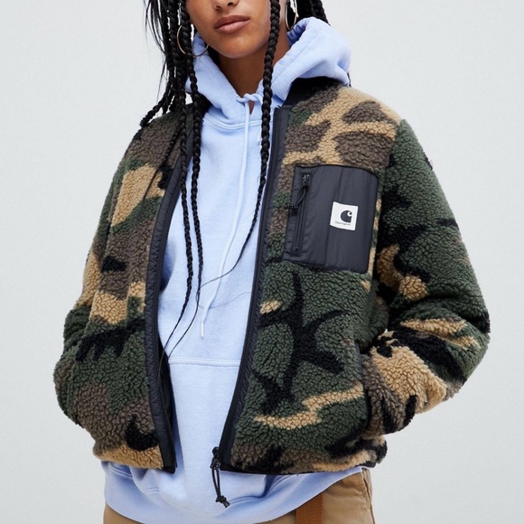 Carhartt Jackets & Blazers - Carhartt Unisex WIP Teddy Camo Camouflage Fleece Full Zip Bomber Jacket Small